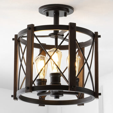 Ferme 14" Iron Rustic Farmhouse LED Flush Mount - JONATHAN Y